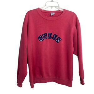 Vtg Guess Sweatershirt OSFA Large oversized relaxed fit Pink embroidered